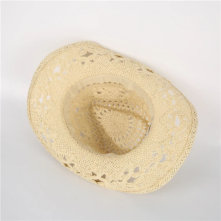 Vintage Sunshade Cowboy Jazz Straw Hats Hollow Out Summer Cowboy Jazz Straw Hats