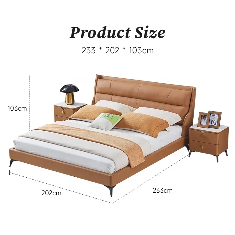 Foshan Wholesale Modern Luxury Furniture Solid Wood Genuine King Size Leather Sofa Bed Wooden Beds