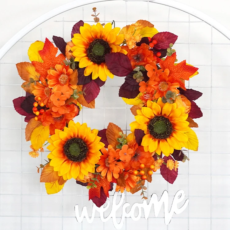 Artificial Wreath Maple Leaf Front Door Garland Rattan Material Party Supplies