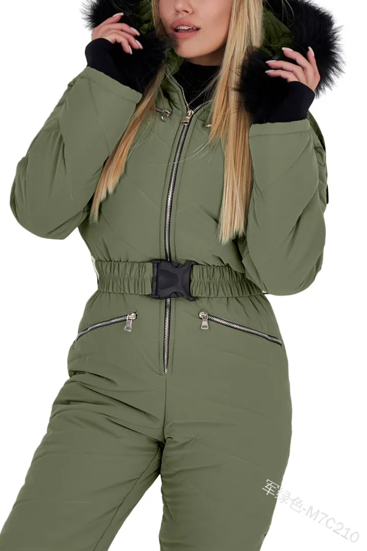 Winter warm woman fashion ski suit jacket hoodie outdoor sports jumpsuit zipper ski suit clothes