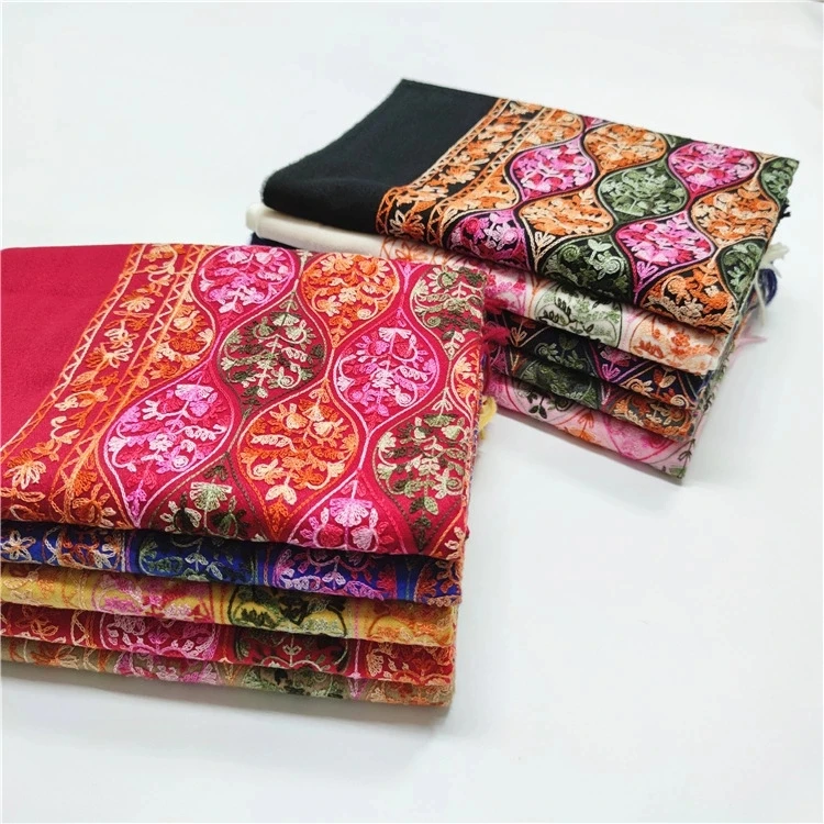 Exquisite embroidered cashmere scarf women winter solid wool cashmere scarf wool scarf for women