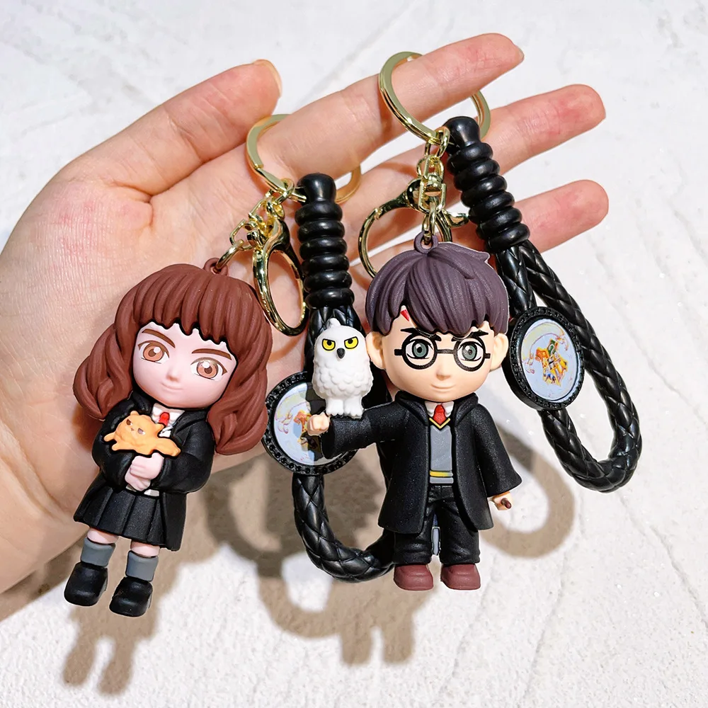 3D Anime Figure Harry Potte Key Ring Chain PVC KeyChain Potter Jewelry Animation accessory