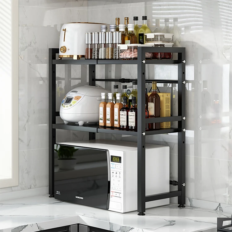 Регулируемые черные многофункциональные стеллажи для хранения, кухонная стойка, вертикальная стойка для микроволновой печи