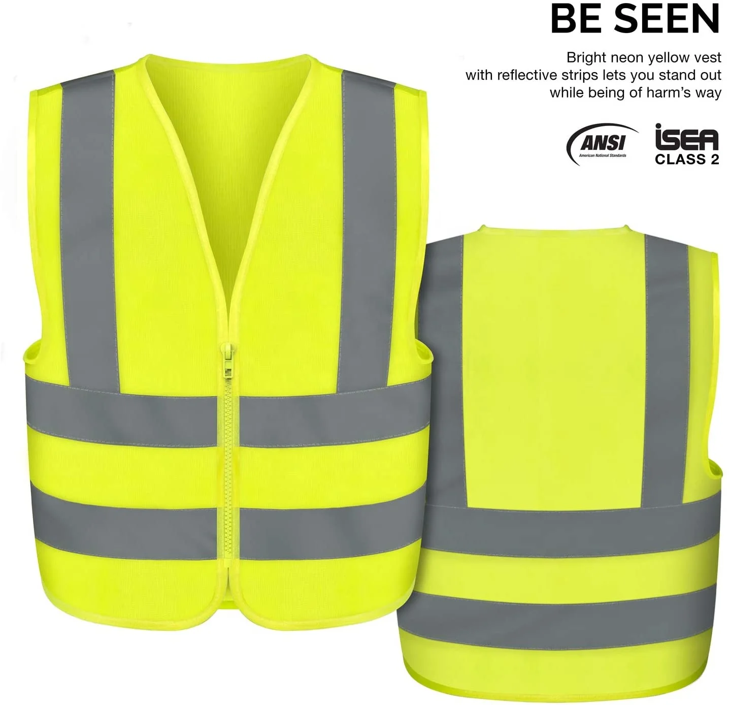 ANSI Class 2 Identification Security Vest with 2 Inch Reflective Silver Strip