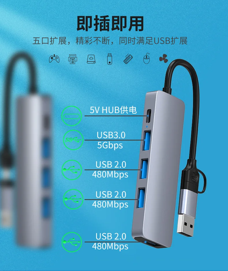 Многофункциональный Usb C концентратор 5-в-1 Тип 60 Вт Pd Type для зарядки