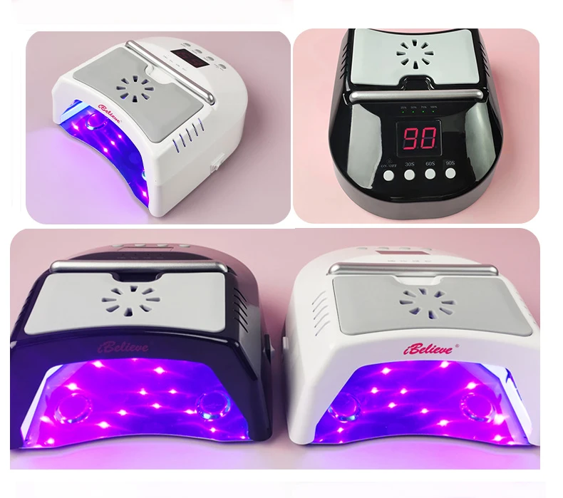 IBelieve 72W фары для отверждения УФ светодиодная лампа для сушки гель-лака двойного освещения оптовая продажа перезаряжаемая настольная лампа для ногтей с вентилятором для Полимеризации Гель-лака наконечник голубой гель