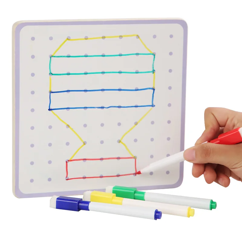 Wooden Geoboard Nail Board Toys Math Chart Toy With Cards