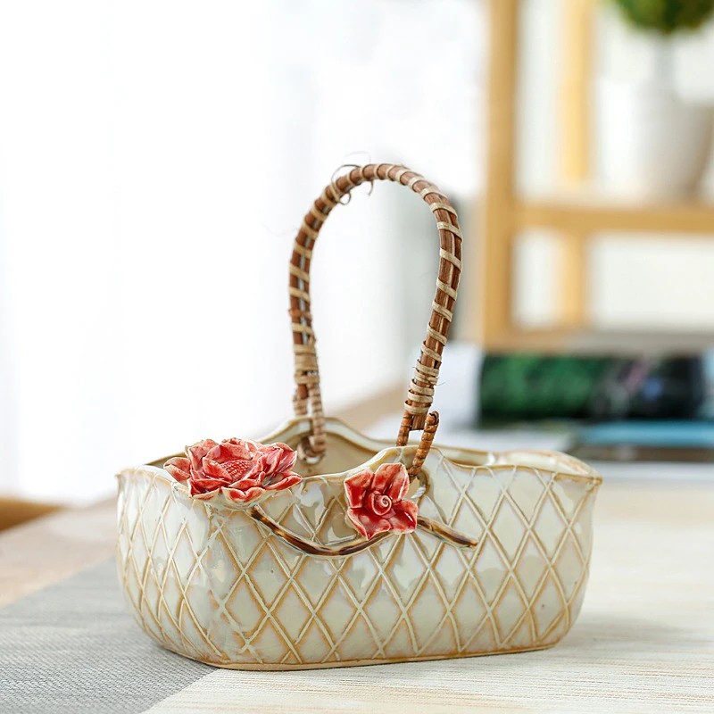 Wholesale Basket Design Ceramic Korean Succulent Plant Flower Pots