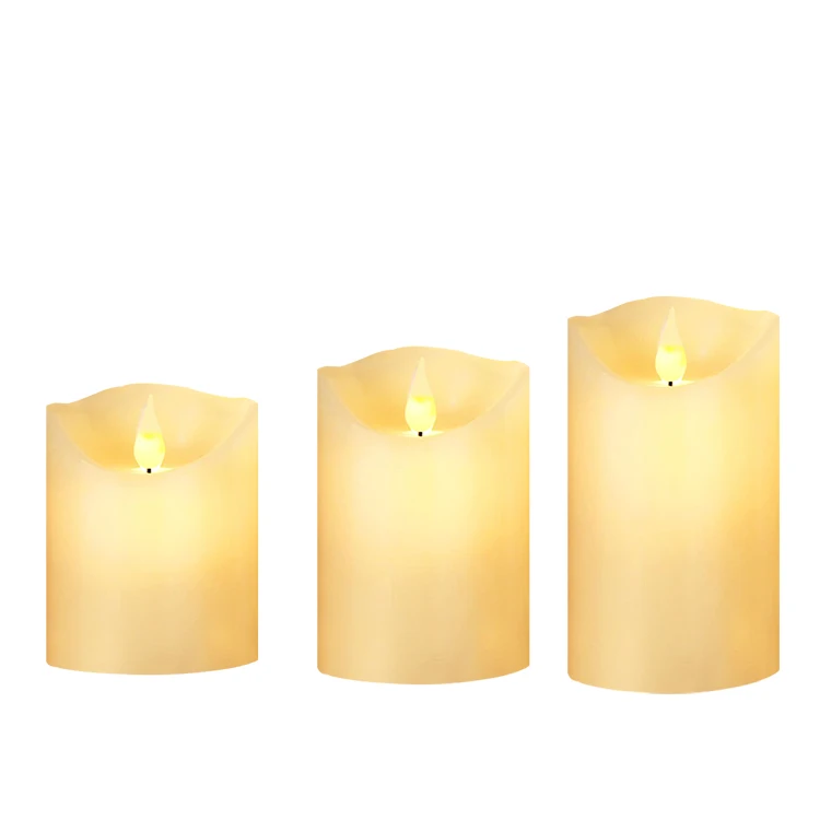 
Factory Supply Moving Wick 3D Dancing Flame Flickering LED wedding candle ceremony with 10 keys Timer Remote Control 