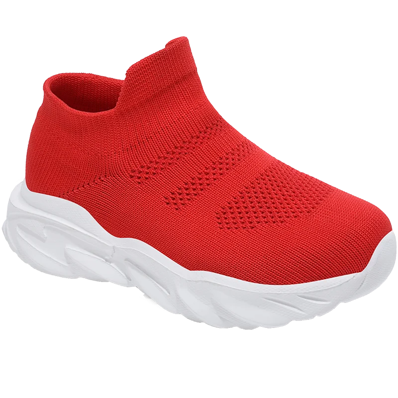 Flying woven socks shoes elastic sleeve design and soft MD outsole for kids casual shoes