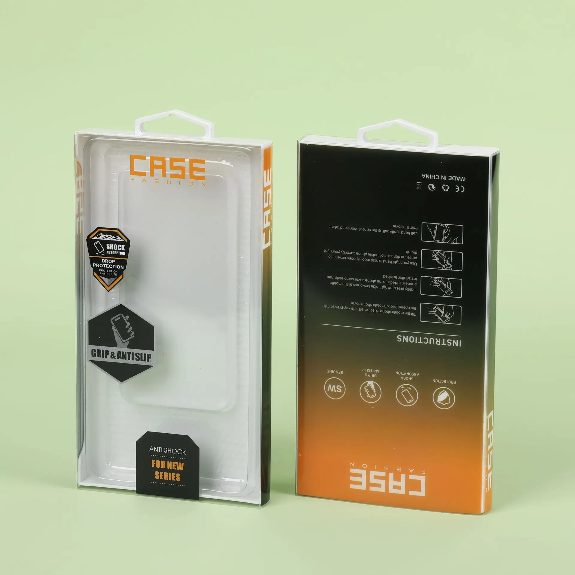 Folding hook packaging box, high-end stock PVC box, mobile phone case packaging box, 15 promax packaging, transparent box