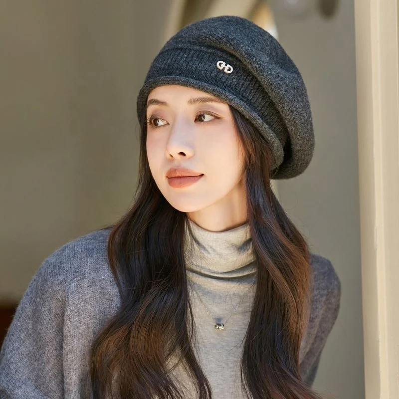 Solid Color Knitted Woolen Hat Warm Winter Wool Beret Femme Cotton Beret Cap Knitted Beret