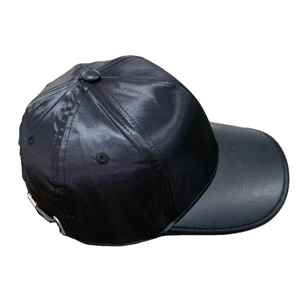 Blank Shiny Satin Fashion Hats Custom Metal Patch Binding Brim Black Satin Baseball Cap Hat With Silk Lining