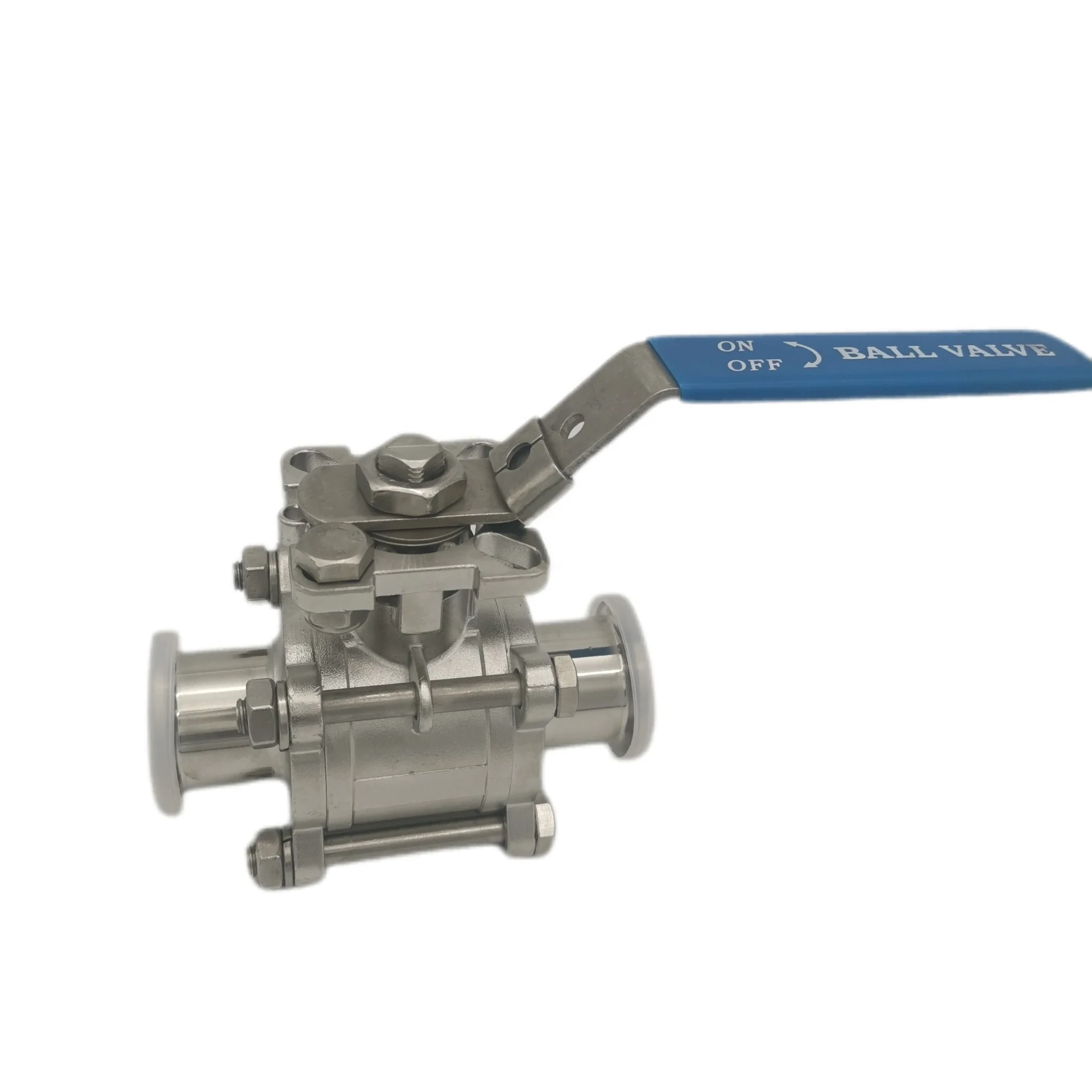 
3 pc stainless steel clamped three-piece high platform with lock sanitary ball valves 