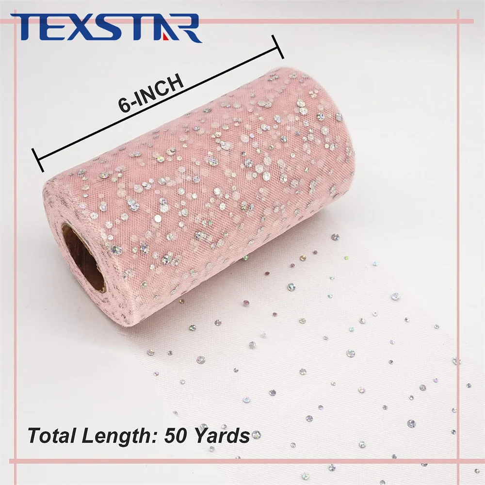 Glitter Tulle Fabric Rolls 6 Inch width Sparkling Sequin Polka Dots Netting Spool for DIY Tutu Skirt Wedding Easter Party