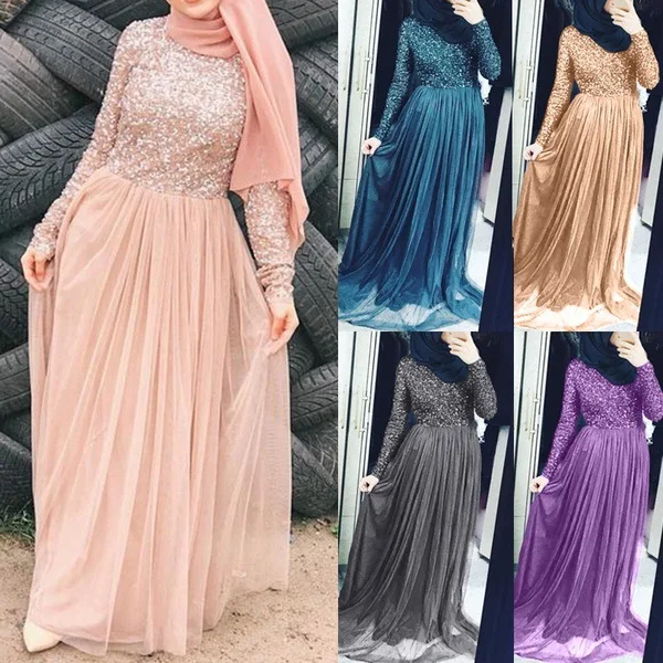 Five color dresses in eight sizes pure colors muslim long women dress