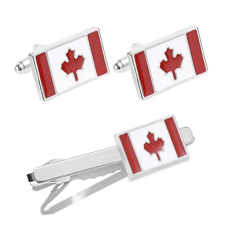 Customised Metal Enamel Maple Leaf Men Cufflinks and Tie Clips for Mens Gym