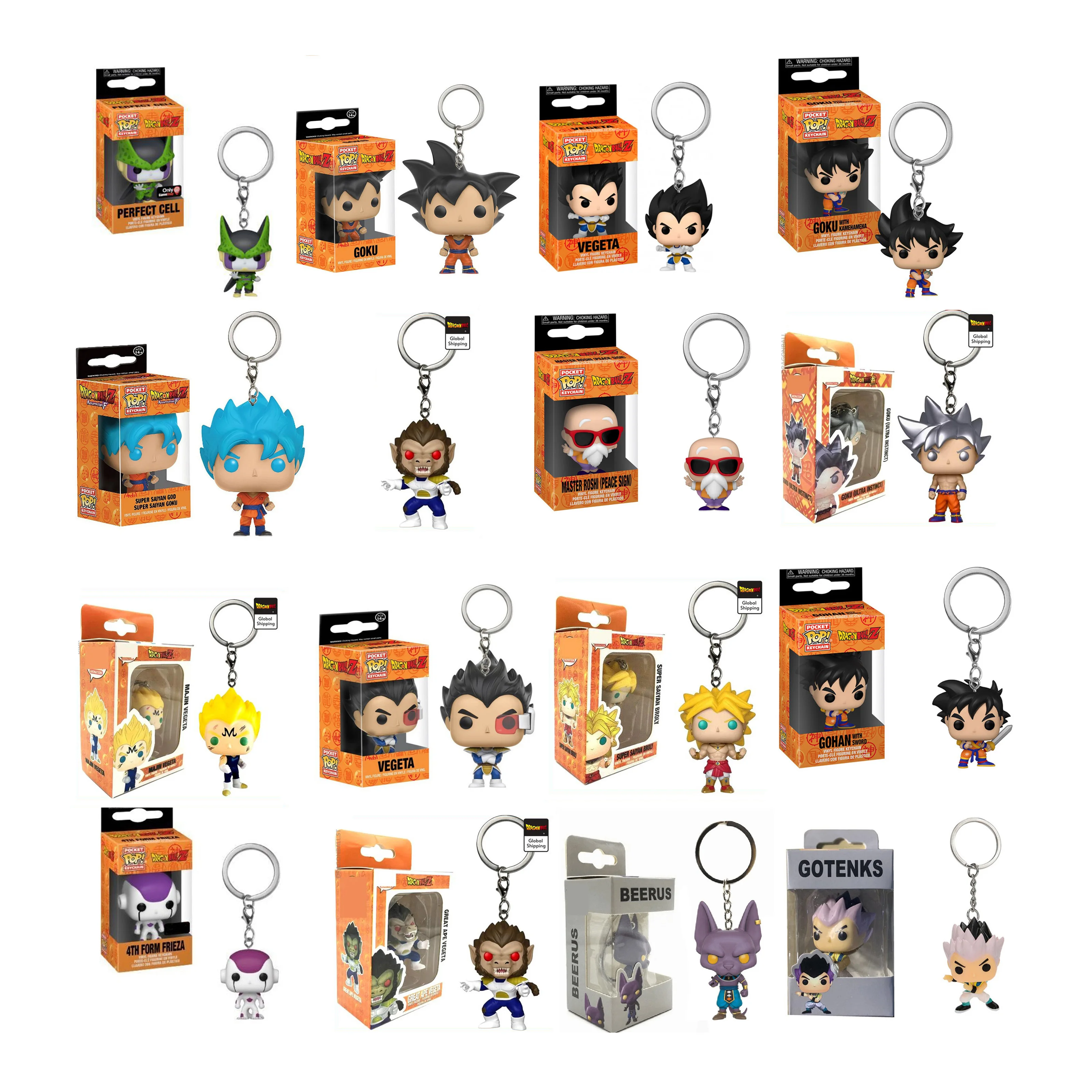 Funko Pocket Keychain Japanese Anime  Son Goku Broly Vegeta Master Roshi Beerus DragonBall Action Figure