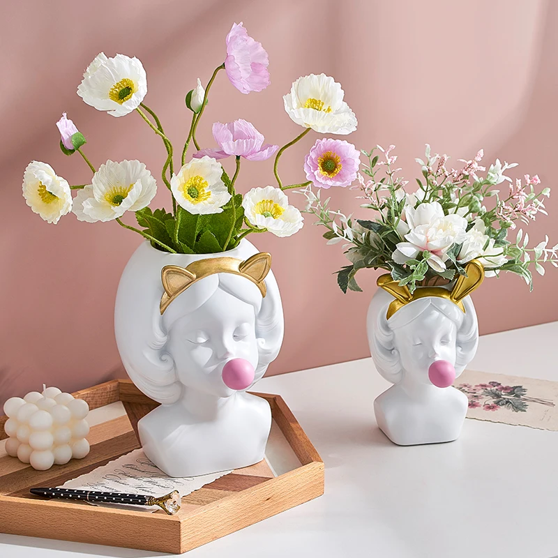 White girl resin flower pot modern home decoration girl bedroom decoration gift indoor flower pot