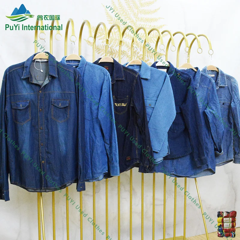 Men jeans shirt long sleeve used clothes bales denim whosale clothing men used for ladies
