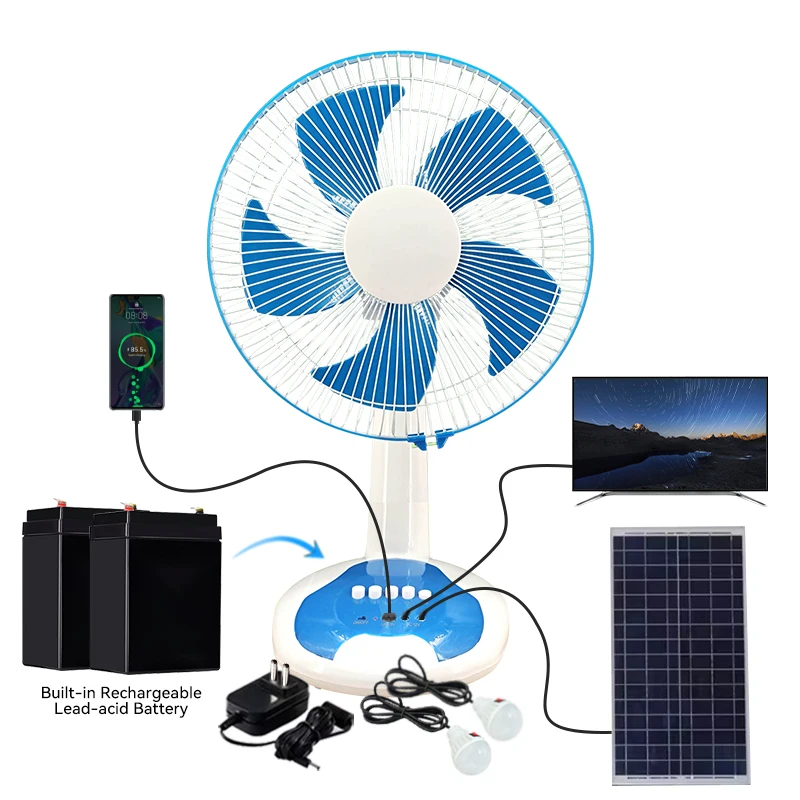 AC DC резервный телевизор аккумуляторная батарея 12 В плюс Солнечная инверторная система 16 дюймов охлаждающий Электрический вентилятор с подсветкой