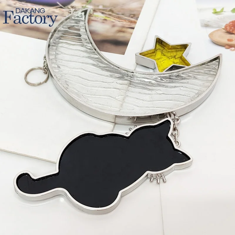 Charming Handcrafted Cat Hanging Ornament with Stained Glass Crescent Moon and Star Design for Elegant Home and Window Decor