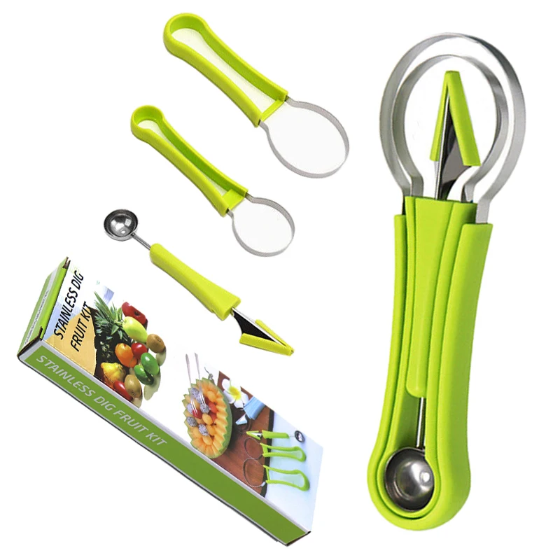 Professional 4 In 1 Stainless Steel watermelon ball scooper Fruit Carving Tools Set