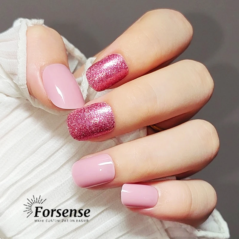 wholesale barbie baby pink glitter box of press on nails with glue fake nails short false nails artificial fingernails for women