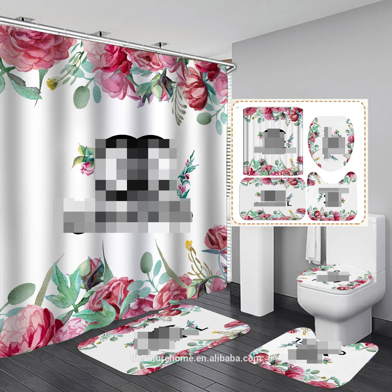 
3D Print African Women Kids Shower Curtain with Non-slip Rugs Toilet Lid Cover and Bath Mat Rug Bathroom Shower Curtains Sets 
