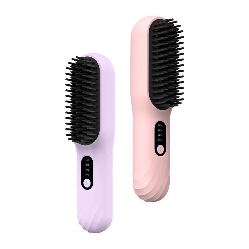 Negative Ionic Hair Straightener Comb, 2 in 1 Hair Straightener Brush and Curler, Electric Straightening Comb Heated Hair Brush