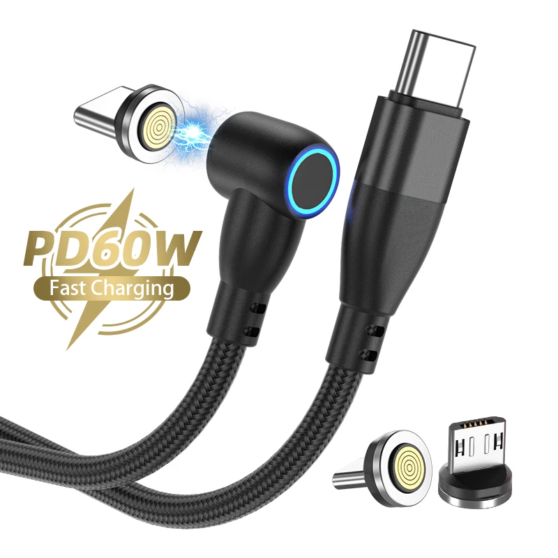 Вращающиеся зарядные кабели для передачи данных PD60W, 9pin USB C 6 в 1, супербыстрая зарядка 5A, зарядная линия type c Micro 3, магнитные головки, 2022