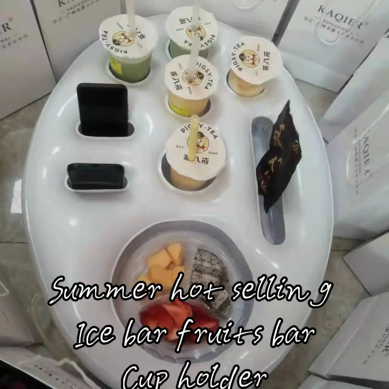 factory summer top quality eco-friendly drink and fruit float inflatable cup holder for pool and beach