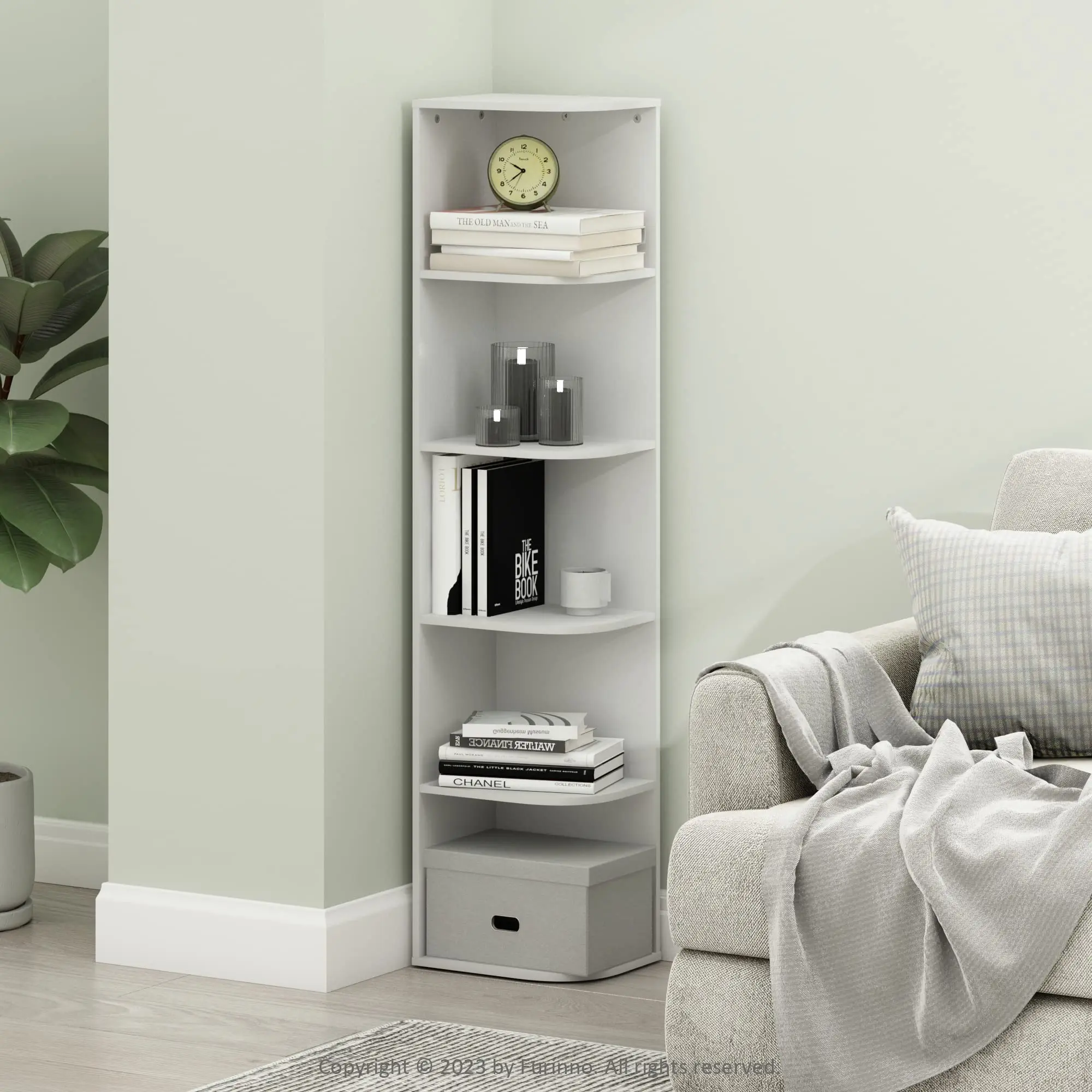 Chinese Factory Wholesale Universal Tall Wood 5 Tier Book Shelf Bookcase In White