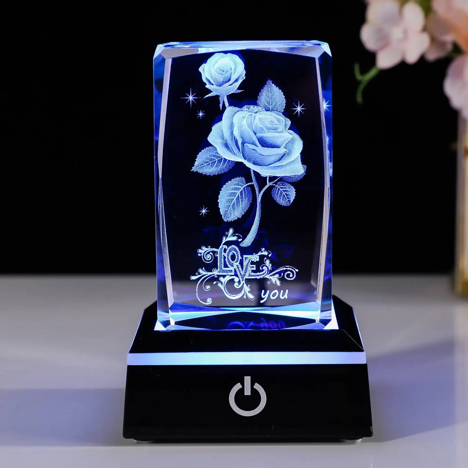 crystal 3d laser cube with led light base crystal gift for holiday