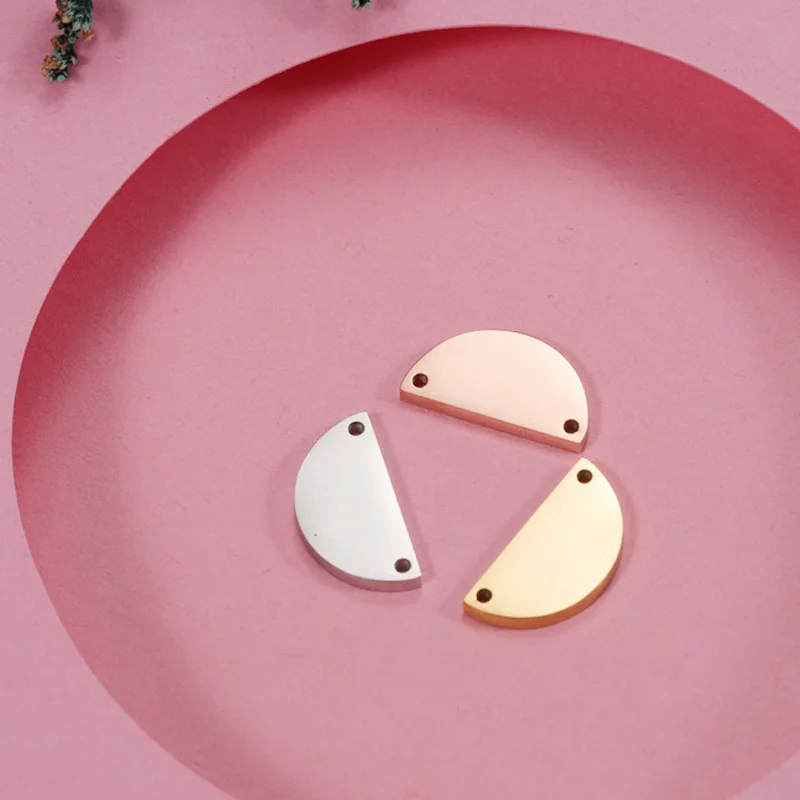 20x10mm DIY Making Geometry Stainless Steel Half Circle Semicircle Two Holes Connector Accessories Jewelry Pendant Charm