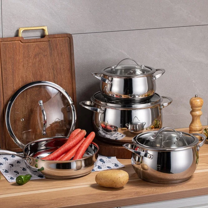 Wholesale Custom Kitchen Stainless Steel Cooking Pot Set Non-Stick Pots And Pans Set 8 Pieces Cookware Sets