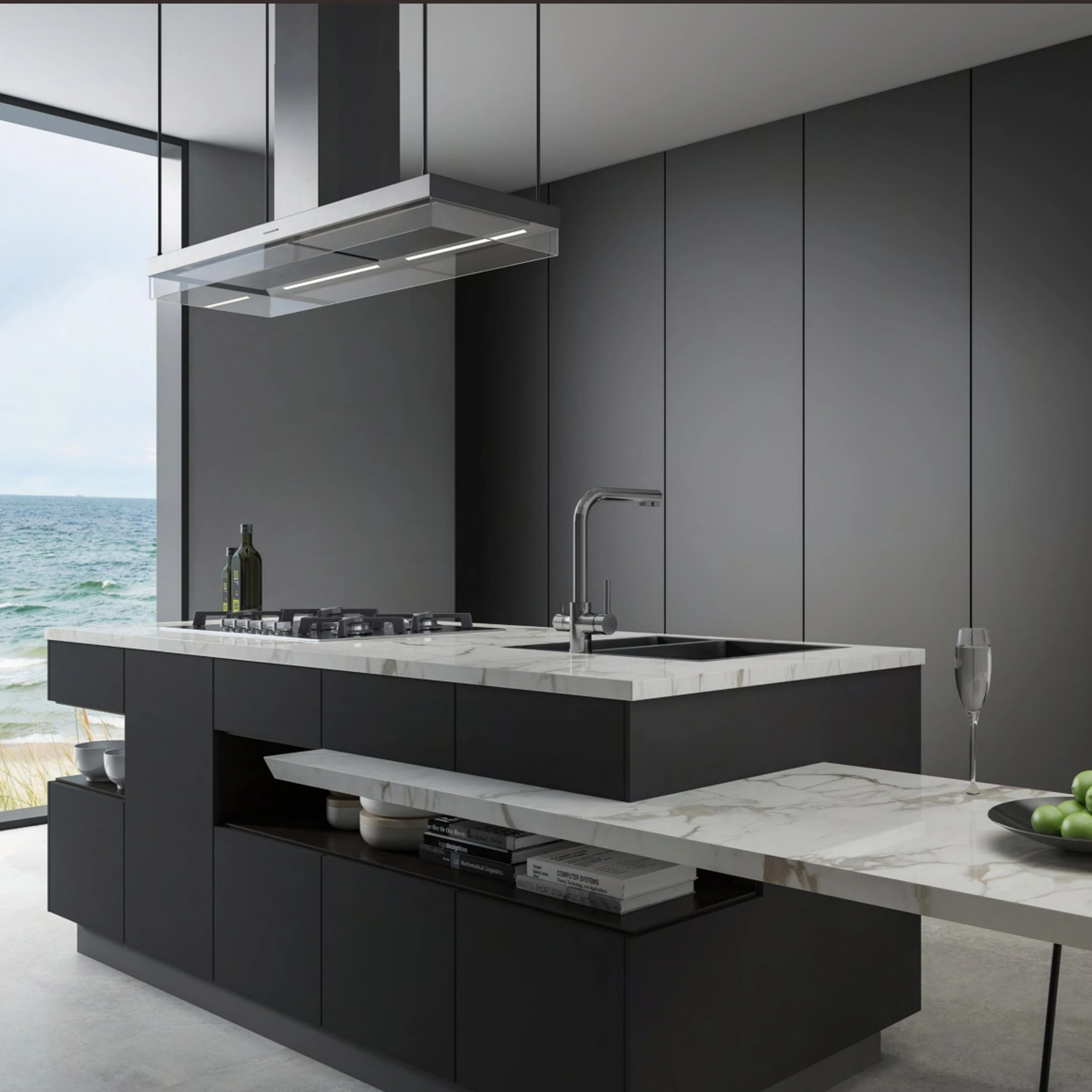 Sentiment Noir black sintered stone slab Kitchen island counter Nanotech Polished full body sintered stone for vanity tops