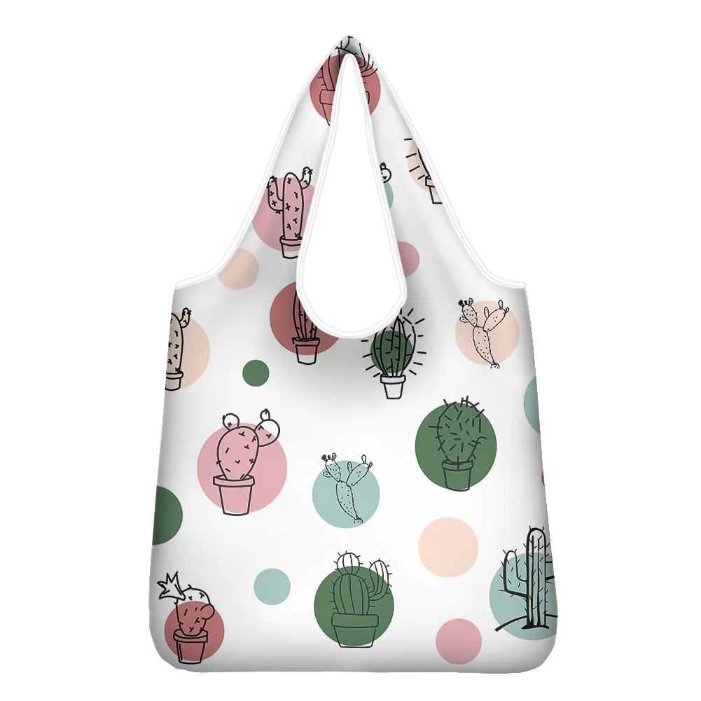 
Wholesale Cute Cactus Pattern Eco Friendly Reasable Grocery Bag Latest Trendy Women Bags Big Space Foldable Shopping Bag 