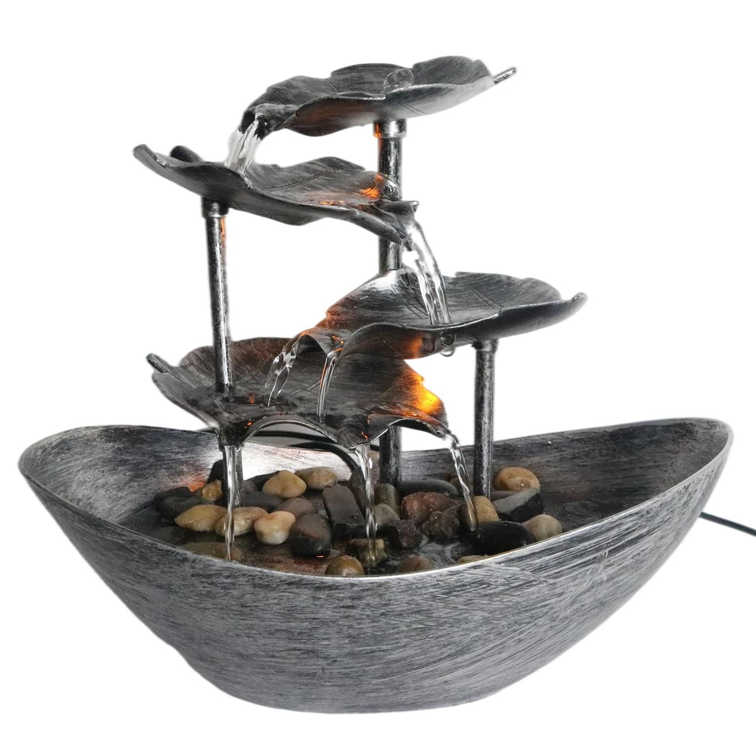FS1103 Home Decor Tabletop Fountain, Automatic Pump with Power Switch, Basin with Natural River Rocks