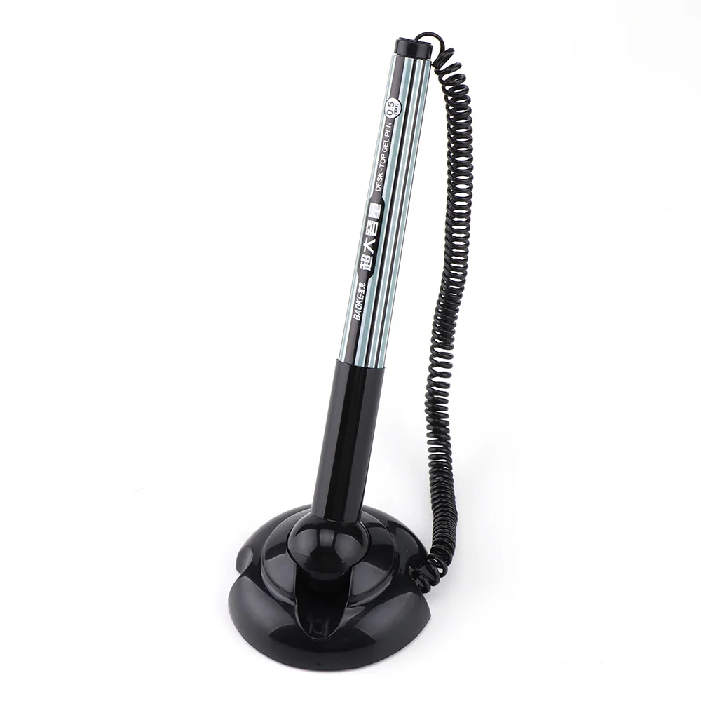Rollerball Pen With Base Fix On Table Counter Liquid Ink Desk Pen With Chain 0.5mm Business Desk Stand Pen