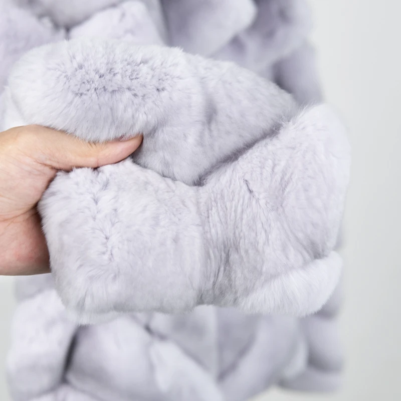 NAFA Wholesale Hight Quality New Design Ladys Rex Rabbit Real Fur Coat for 2024 Cold Winter Chinchilla Like