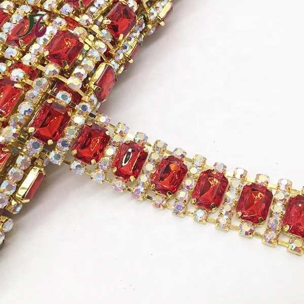 
wholesale Red AB crystal cup chain flower transfer diamond rhinestone roll for india ethnic clothing 
