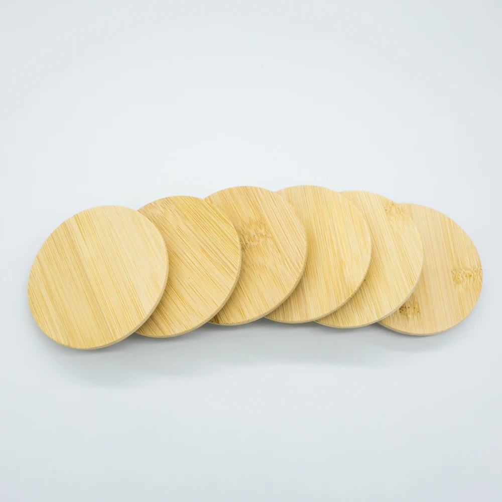 Custom 8.5 cm Round Wooden Bamboo jar Lids with laser cut For glass scent candle container black trade
