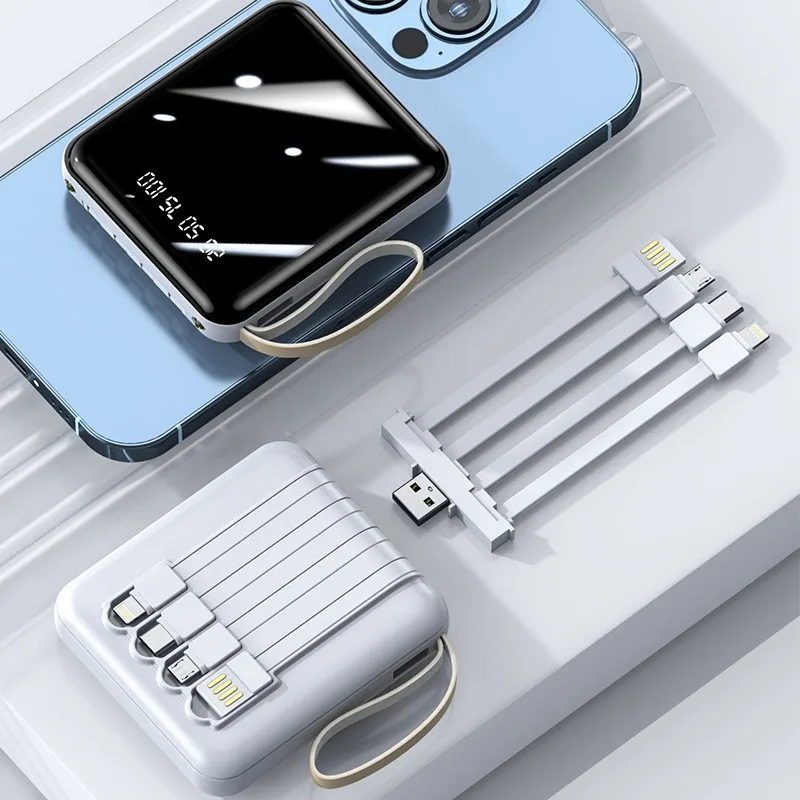 Gift Custom Logo Wireless Power Bank 10000mah 4 Cables Wireless Charger Powerbank For iPhone Android Set