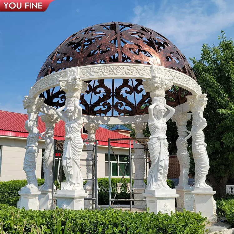 Outdoor Hand Carved Statue Pillars Garden Stone Gazebo