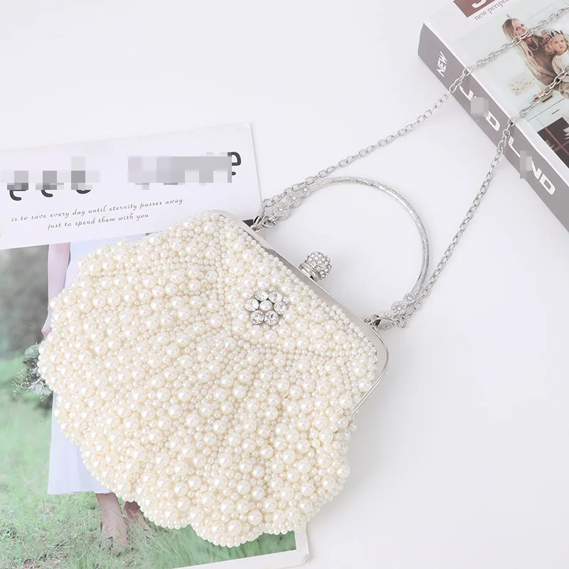 Women Pearl Beaded Evening Clutches Bags for Wedding, Luxury Evening Purse Handbag for Party Prom