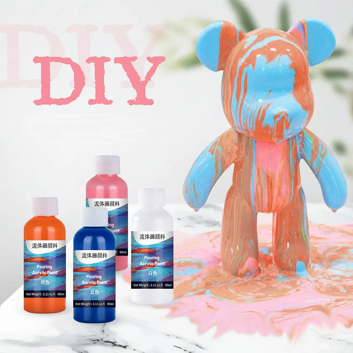 Wholesale Acrylic pouring paint set with acrylic paint bear and tools