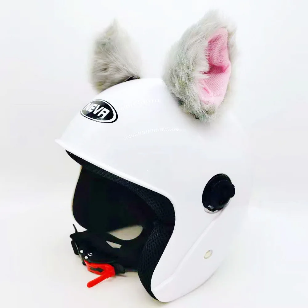 New Motorcycle  Shield Customized Motorbike Helmet Headwear Decoration Cat Ears in Grey