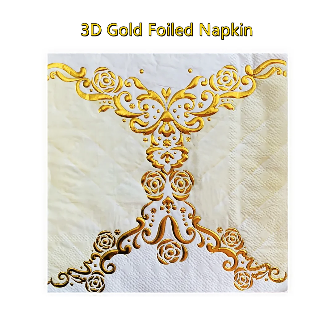 Party 3D Gold Foiled Patterns With  Printing Marbling Paper Decoupage Paper Napkins