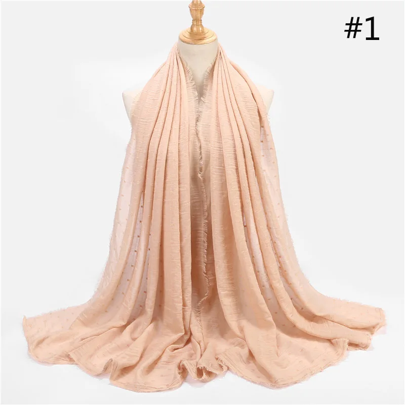 Hot Sale Polka Dot TR Cotton Solid Color Sunscreen Shawl Islamic Malaysian Cotton Crumple Wrap Hijabs Scarf